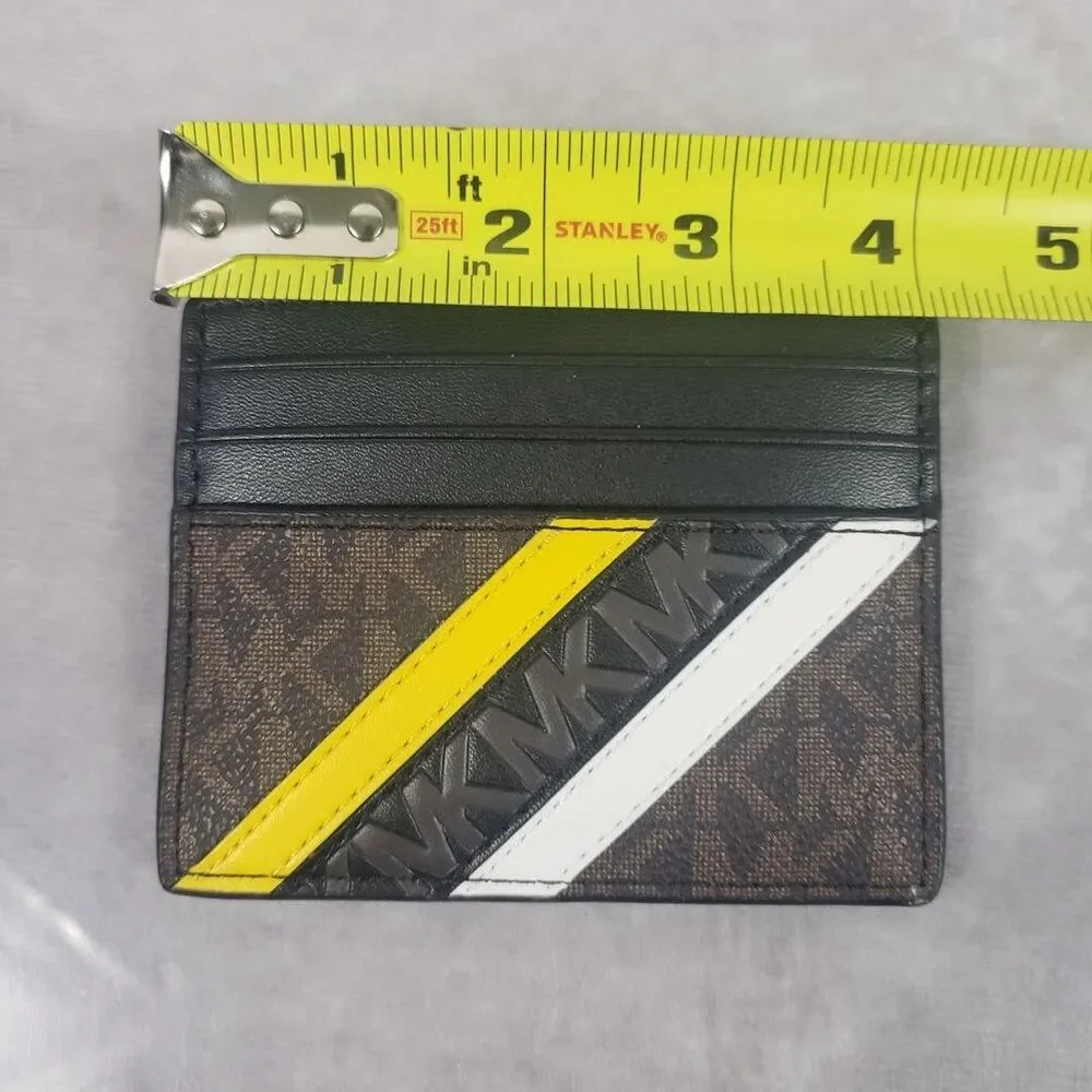 Michael Kors Card Holder Wallet Monogram Stripe Brown Black Yellow White Logo